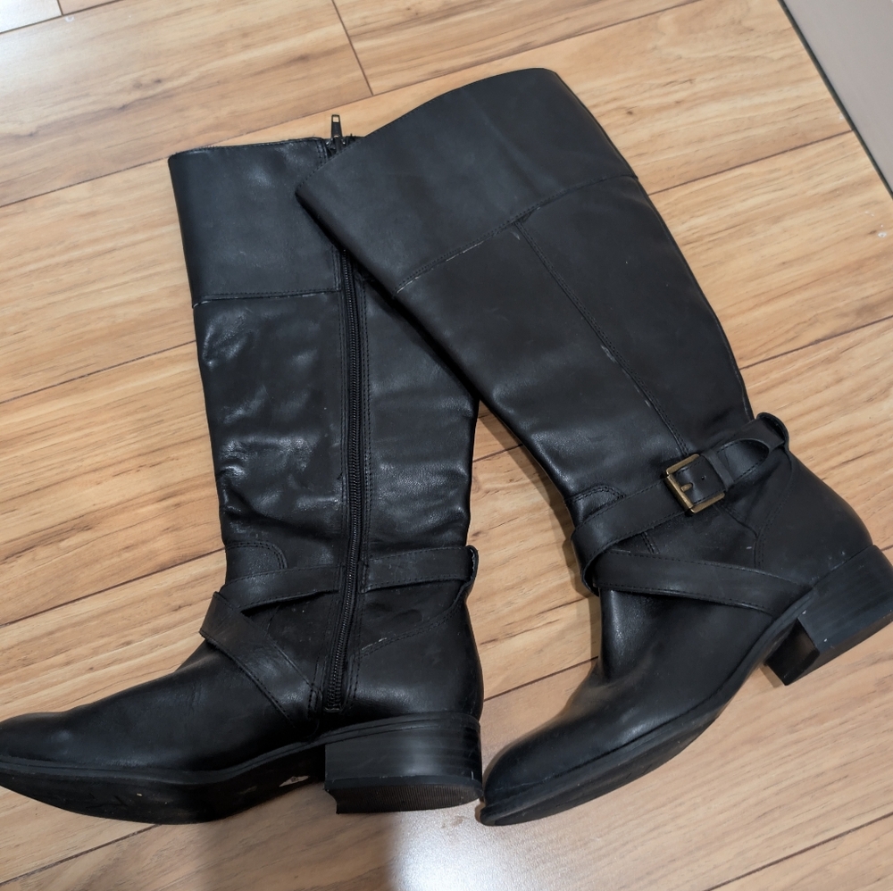 Ralph Lauren Maryann Equestrian Black Leather Knee-High Boots